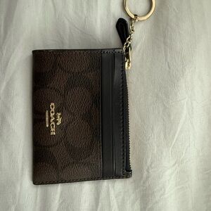 Coach Dark Brown and Black Card Holder with Keychain